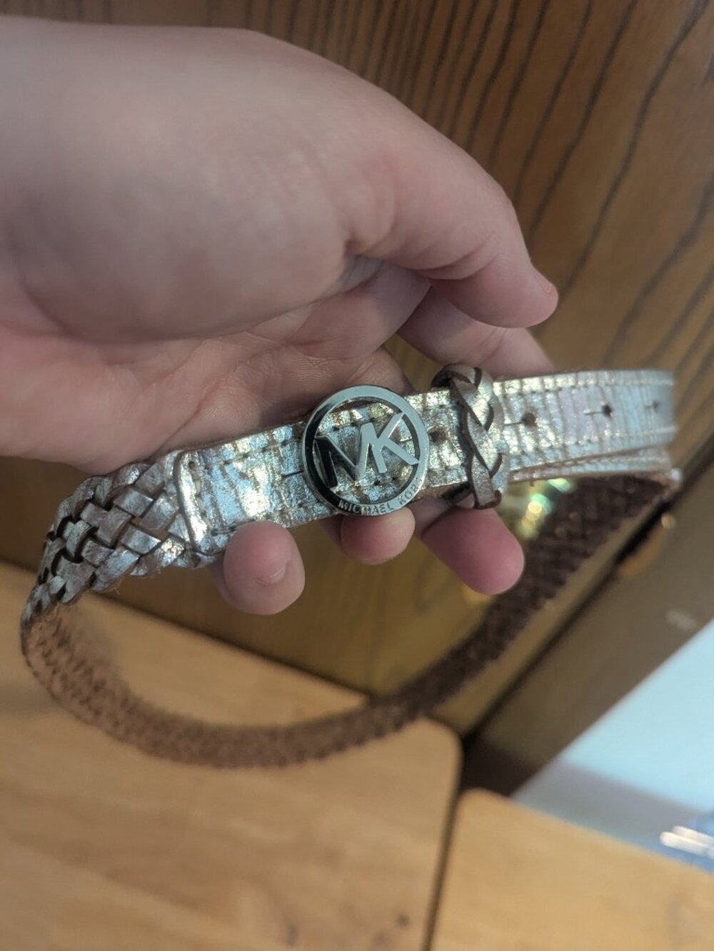 Vintage Michael Kors Logo Braided Woven Leather Gold Tone 552309 Belt-37"